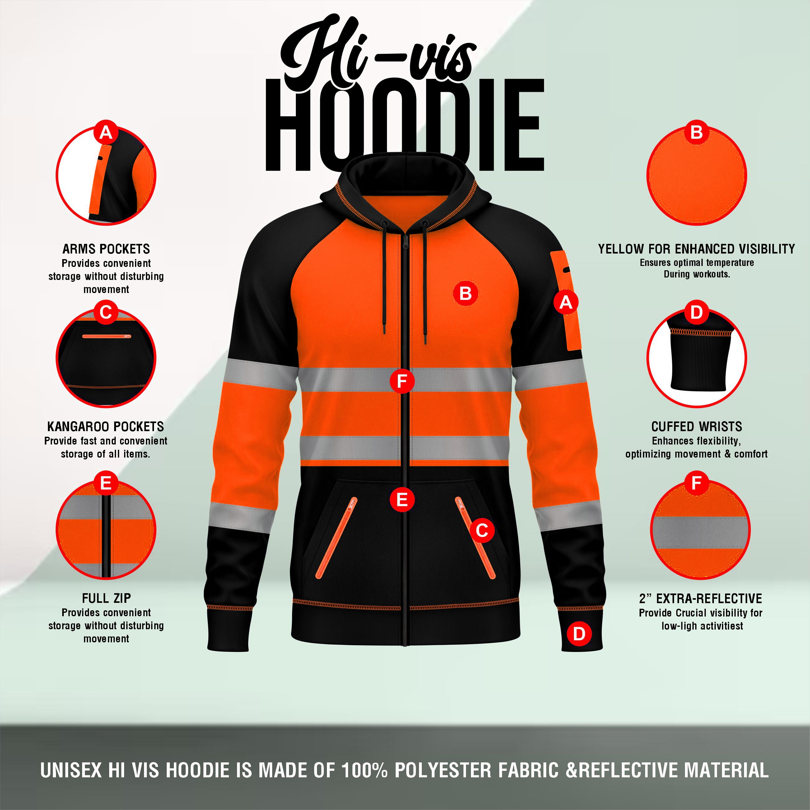 Toro Activa Hi-Vis Fleece Zipper Pullover Hoodie 1002 - Orange/Black TORO ACTIVA