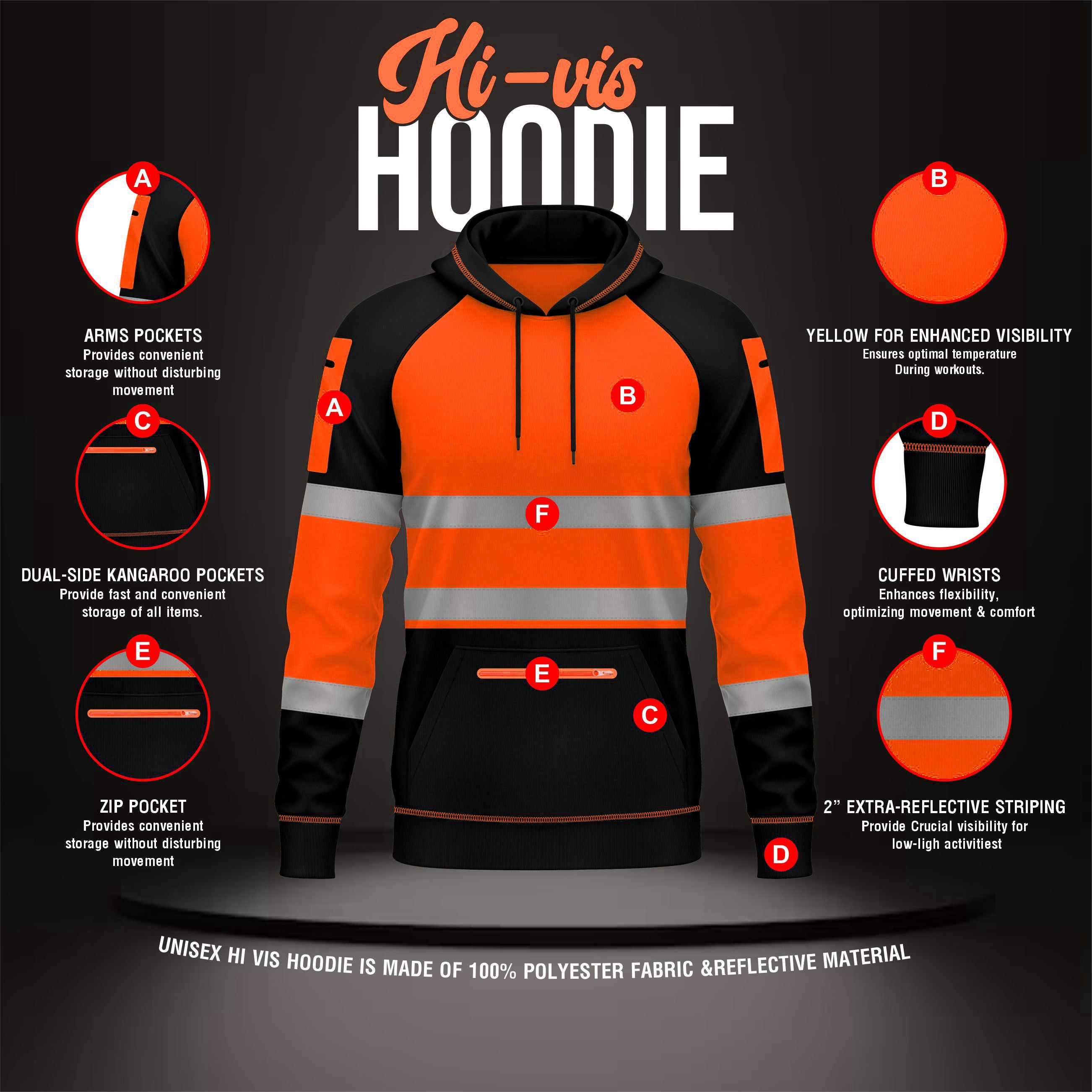 Toro Activa Hi-Vis Pullover Fleece Hoodie 1002 - Orange/Black TORO ACTIVA