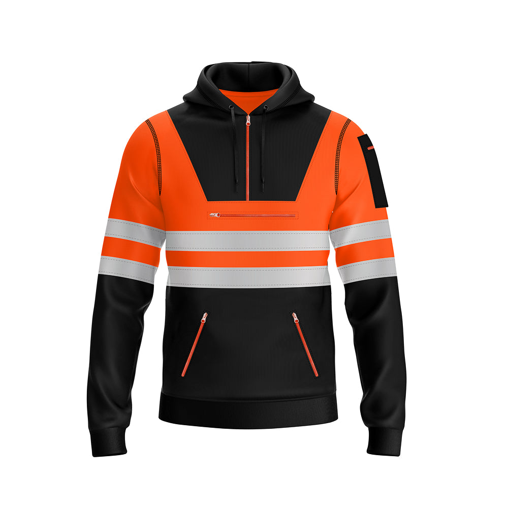 Hi-Vis Work Hoodie 6 | High Visibility Workwear Pullover Orange Black TORO ACTIVA