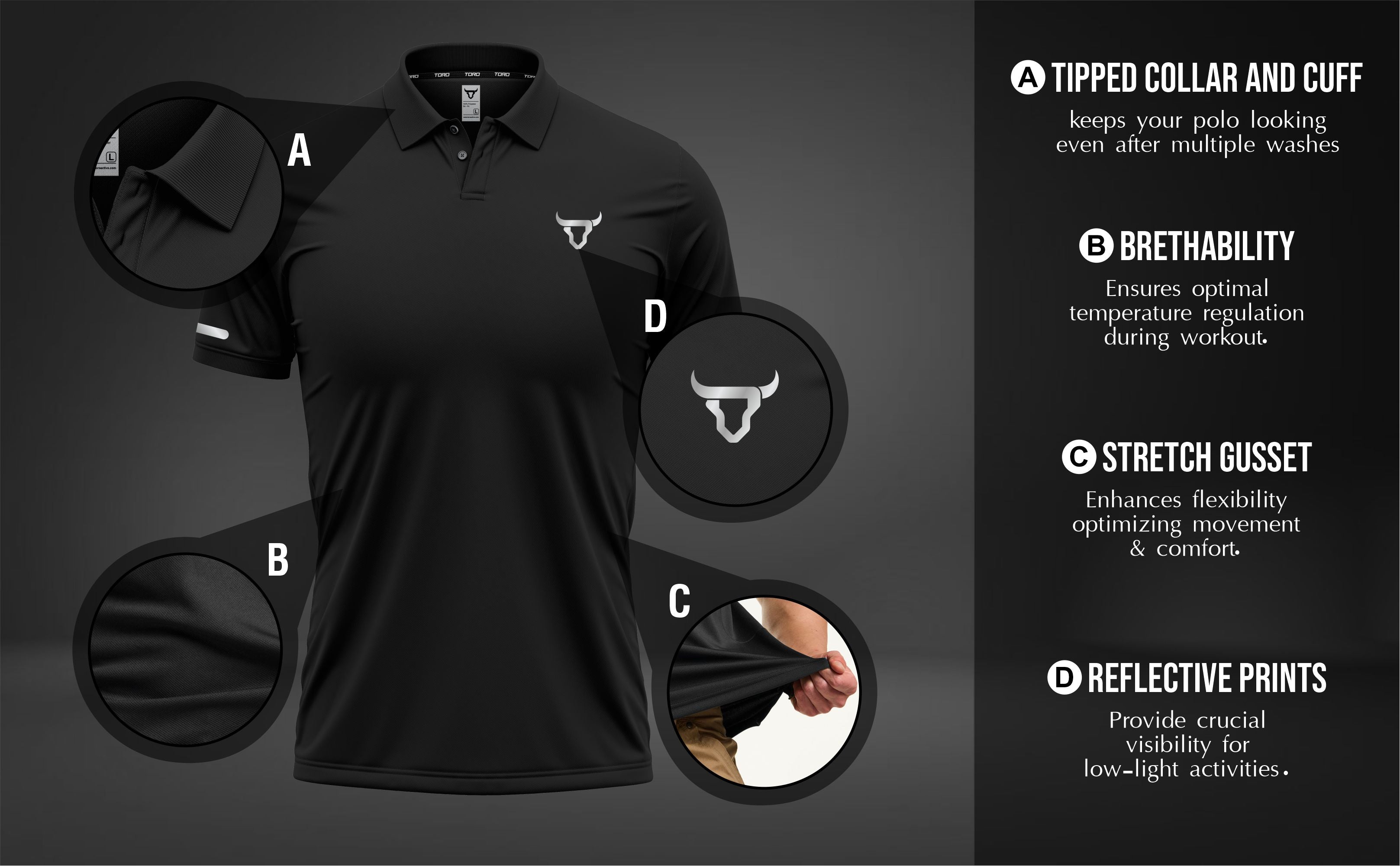 Toro Activa Mens Short Sleeve Polo Shirt Black