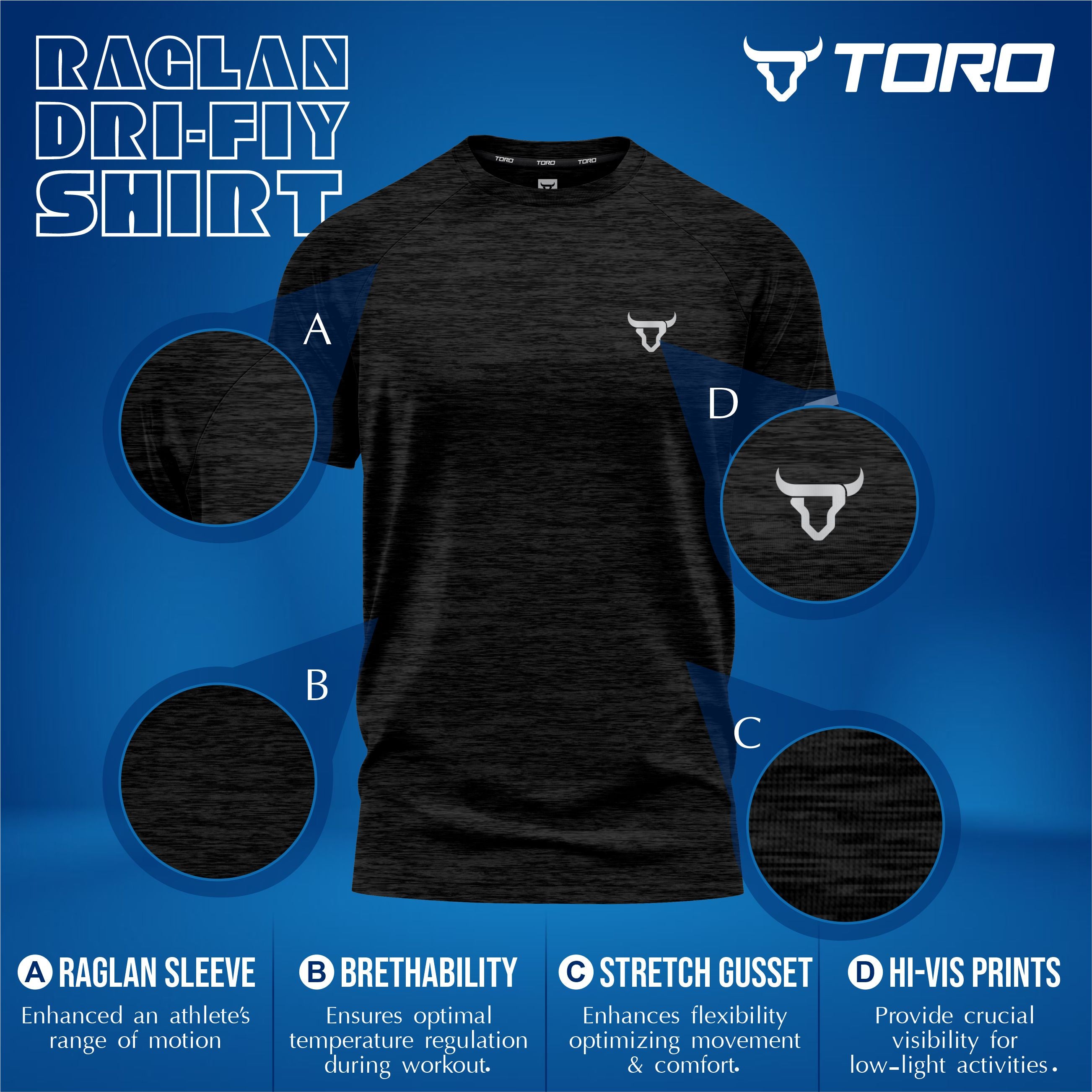 Toro Activa Men Short Sleeve T-Shirts Workout Melange Black