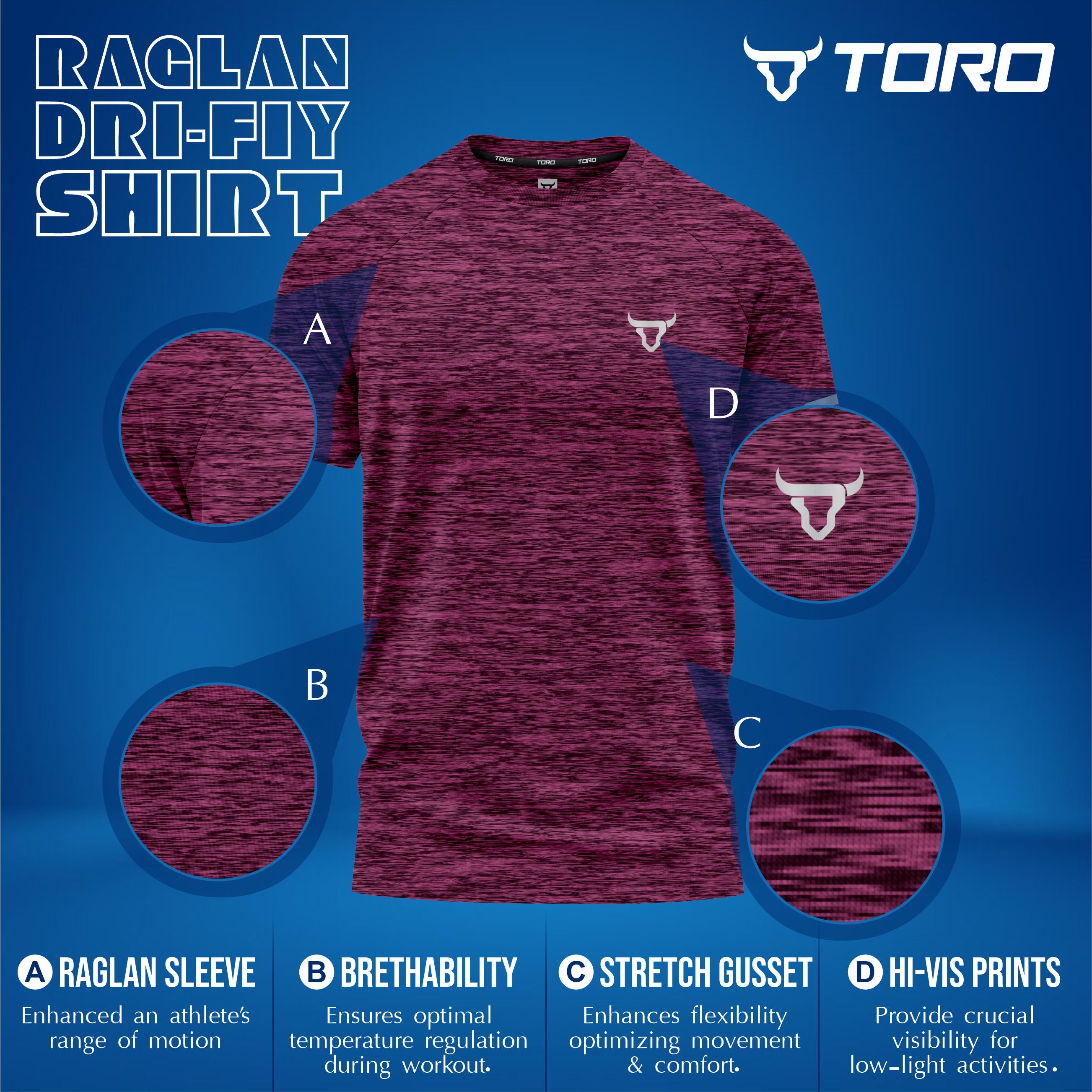 Toro Activa Men Short Sleeve T-Shirts Workout Melange Maroon