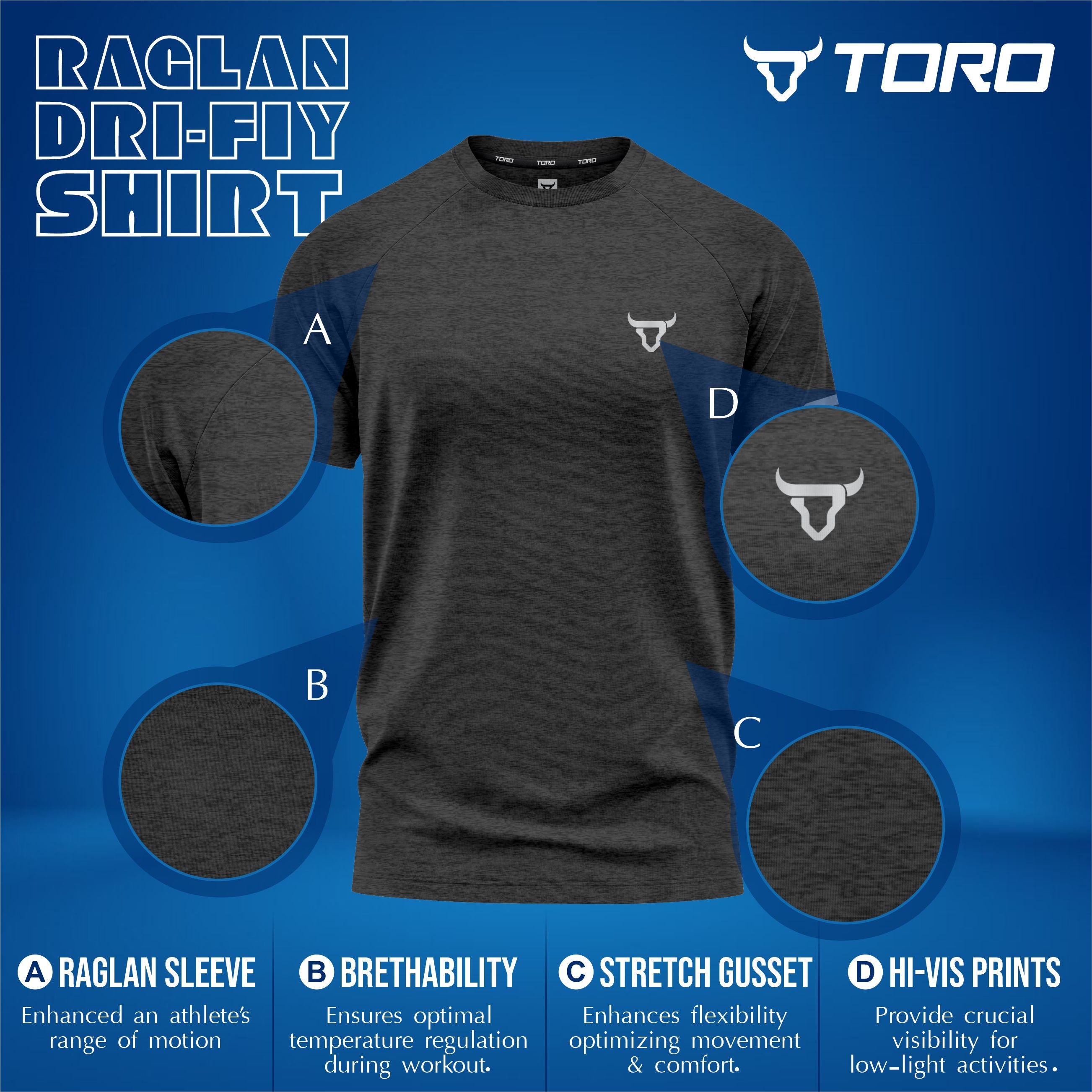 Toro Activa Men Short Sleeve T-Shirts Workout Sea Black