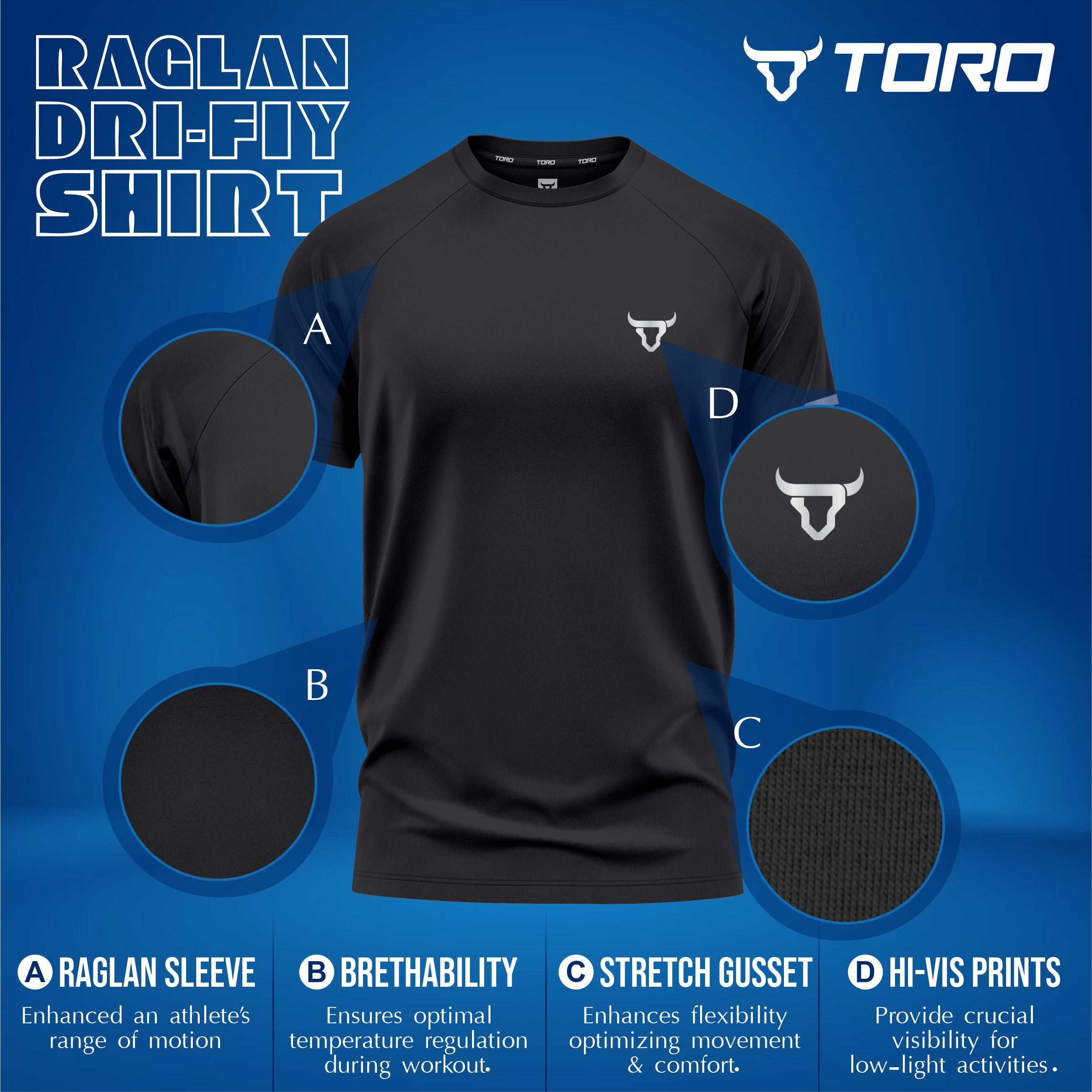 Toro Activa Men Short Sleeve T-Shirts Workout Black