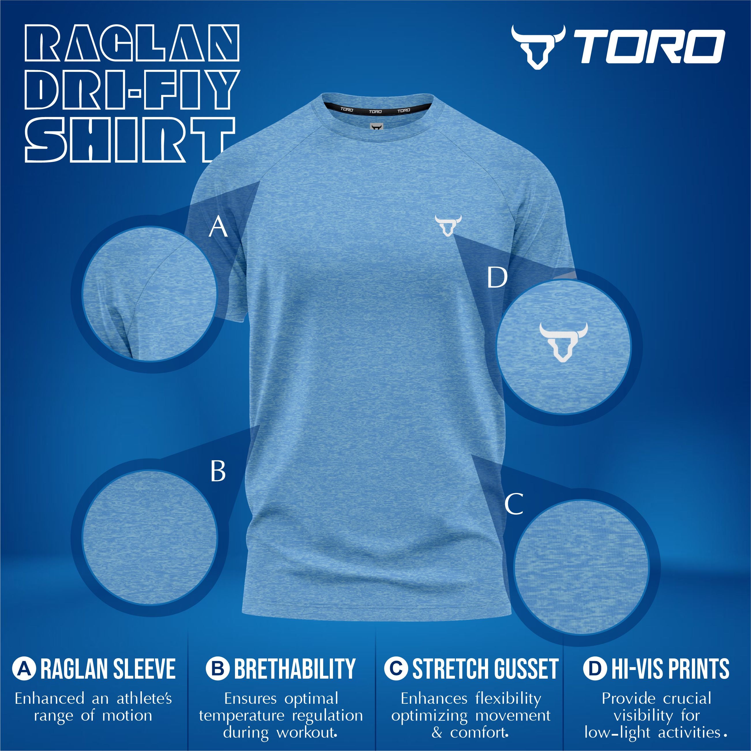 Toro Activa Men Short Sleeve T-Shirts Workout Sea Blue