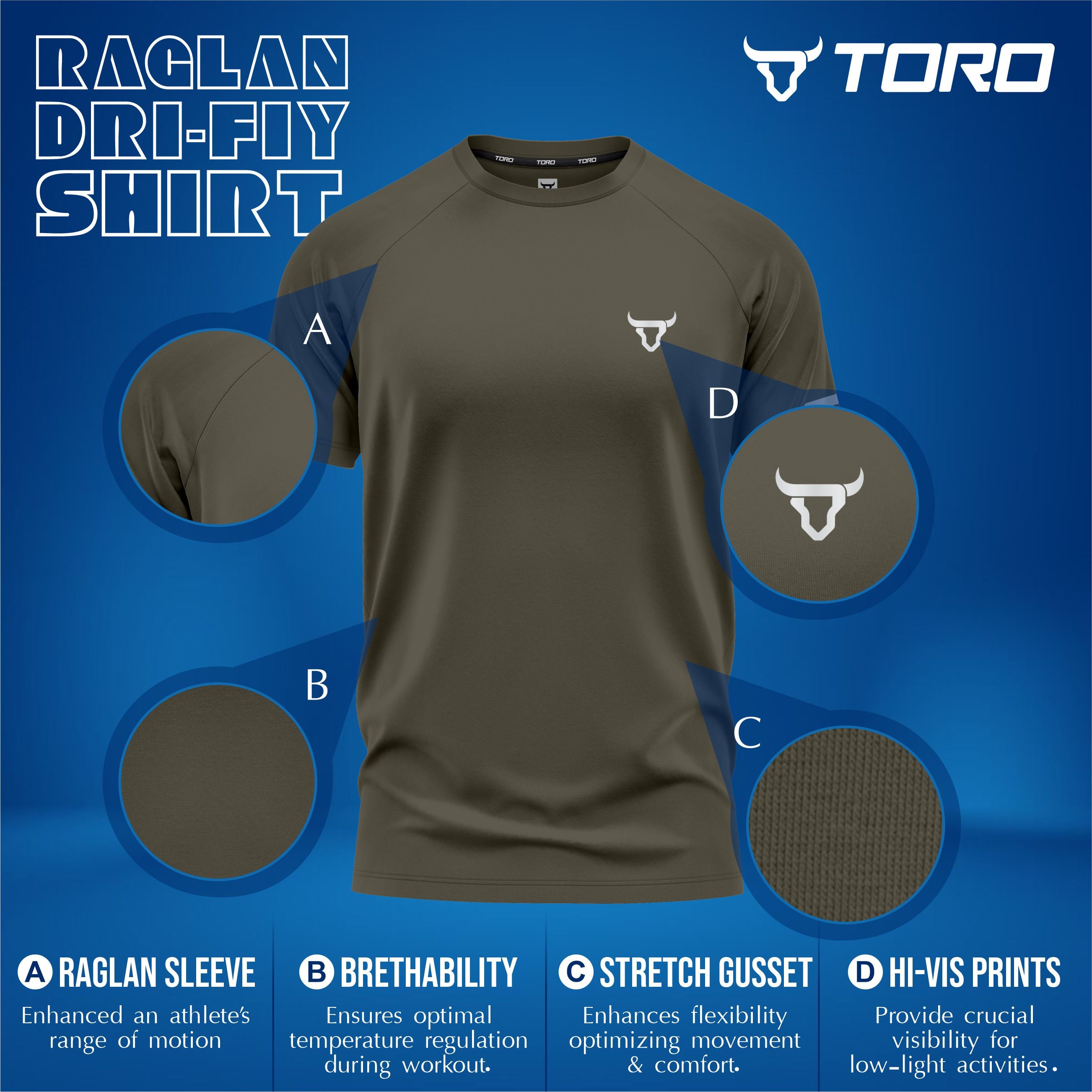 Toro Activa Men Short Sleeve T-Shirts Workout Olive Green