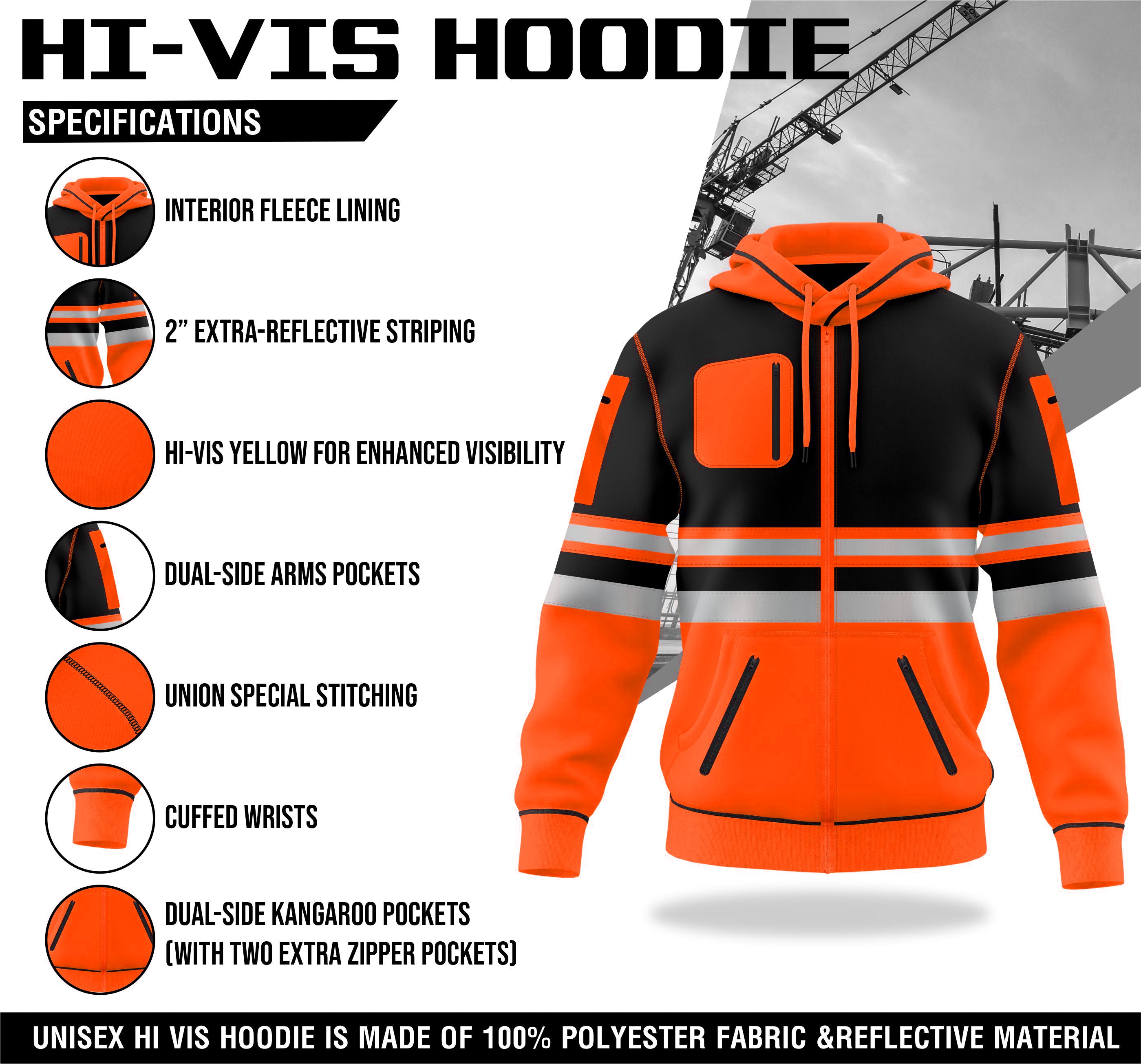 Toro Activa 1013 HiVis Pullover Hoodie Orange Black