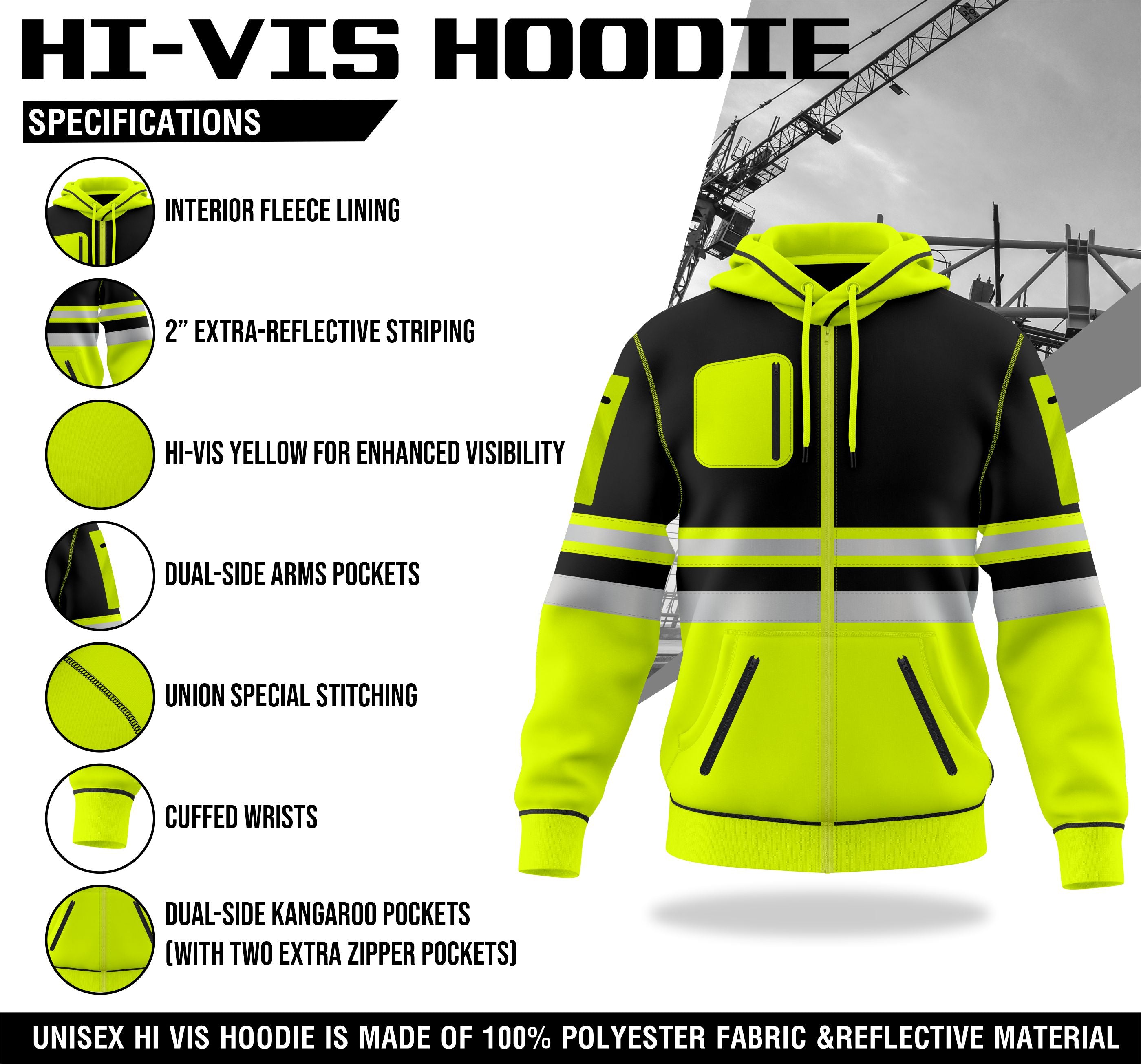 Toro Activa 1013 HiVis Pullover Hoodie Yellow Black