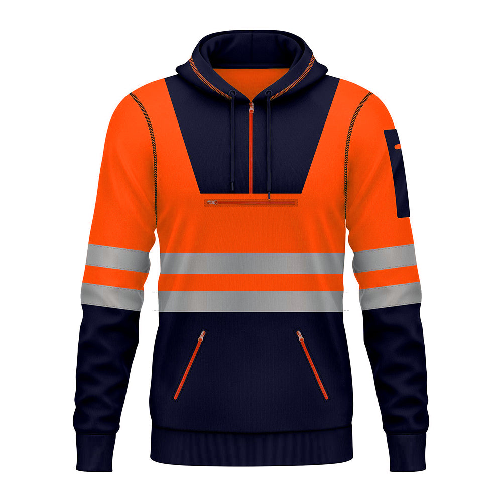 Hi-Vis Work Hoodie 6 | High Visibility Workwear Pullover Orange Navy TORO ACTIVA