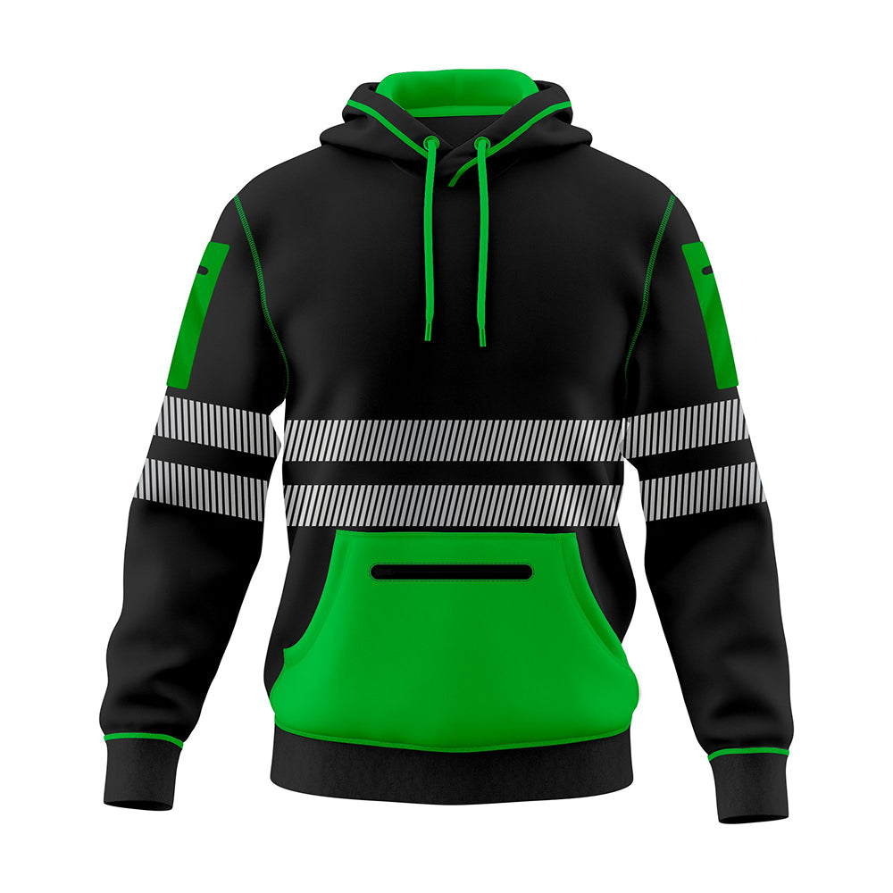 Hi-Vis Workwear ESSENTIAL Fleece Pullover Hoodie W1006 - Black/Green 2XL TORO ACTIVA
