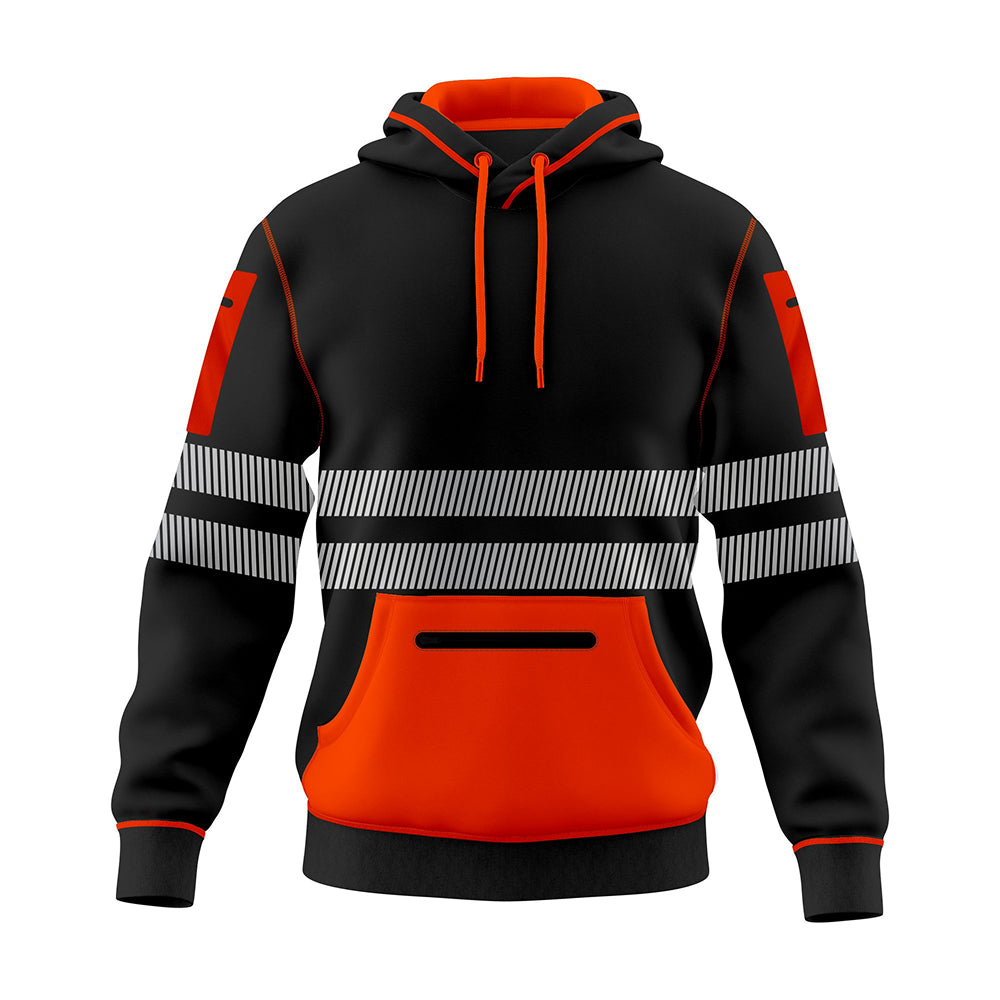 Hi-Vis Workwear ESSENTIAL Fleece Pullover Hoodie W1006 - Black/Orange 2XL TORO ACTIVA