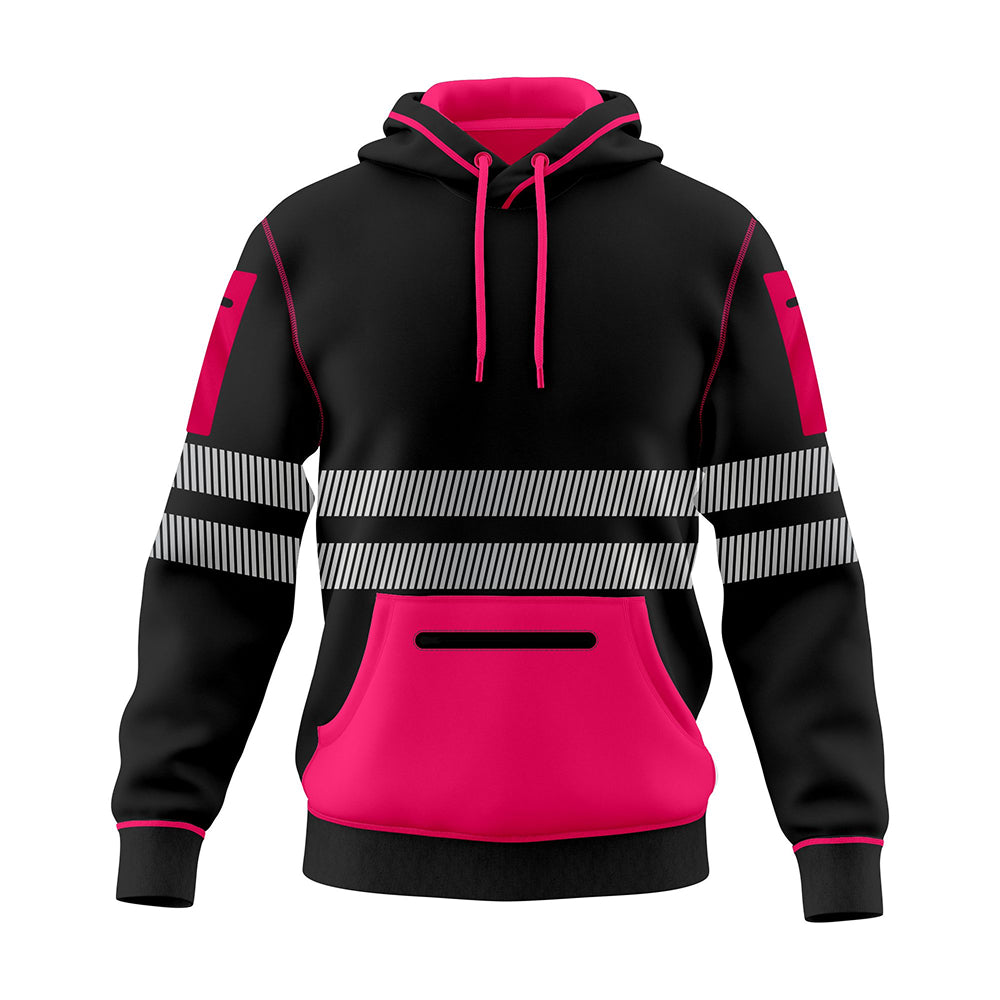 Hi-Vis Workwear ESSENTIAL Fleece Pullover Hoodie W1006 - Black/Pink 2XL TORO ACTIVA