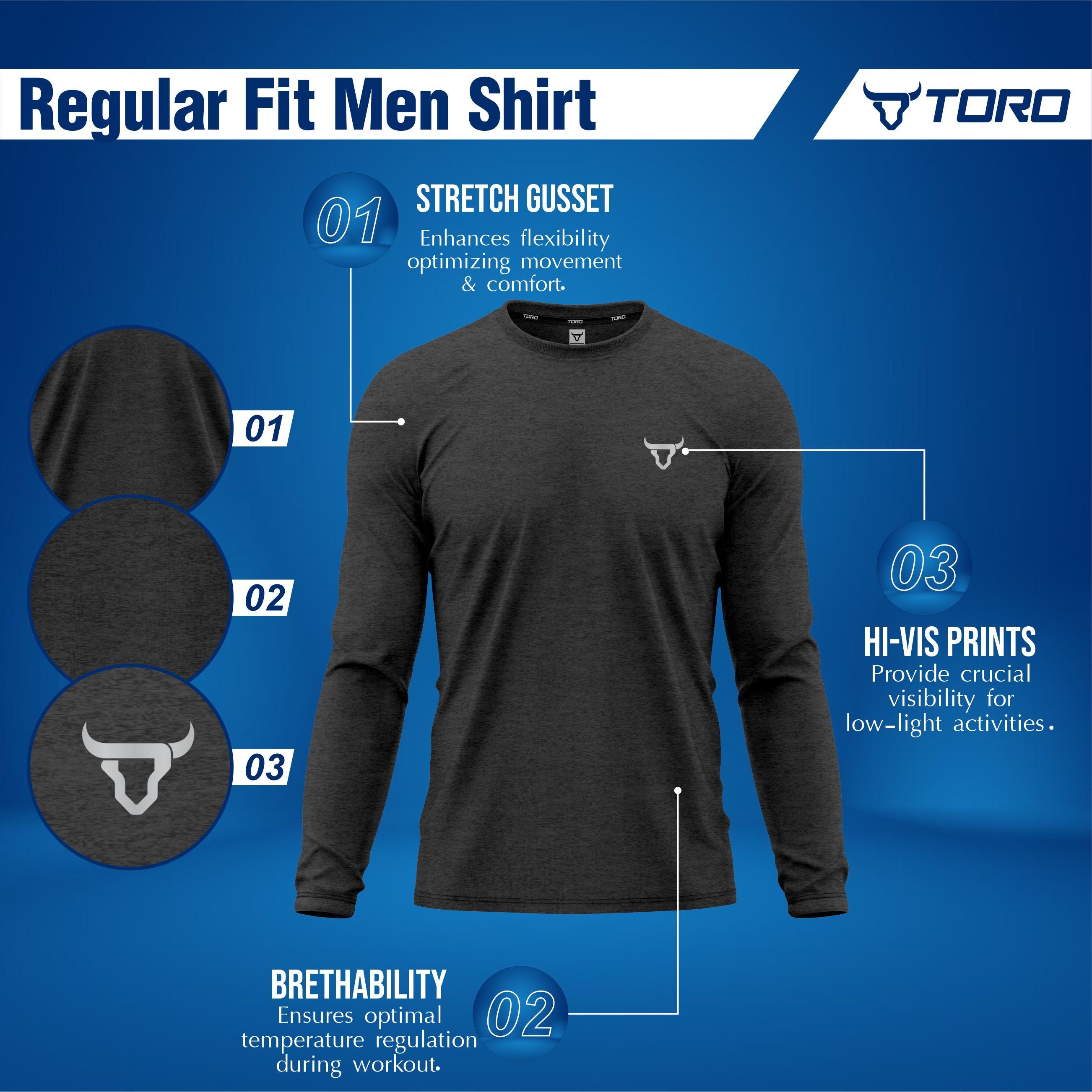 Toro Activa Mens Full Sleeve Dry-fit Shirt CBlack