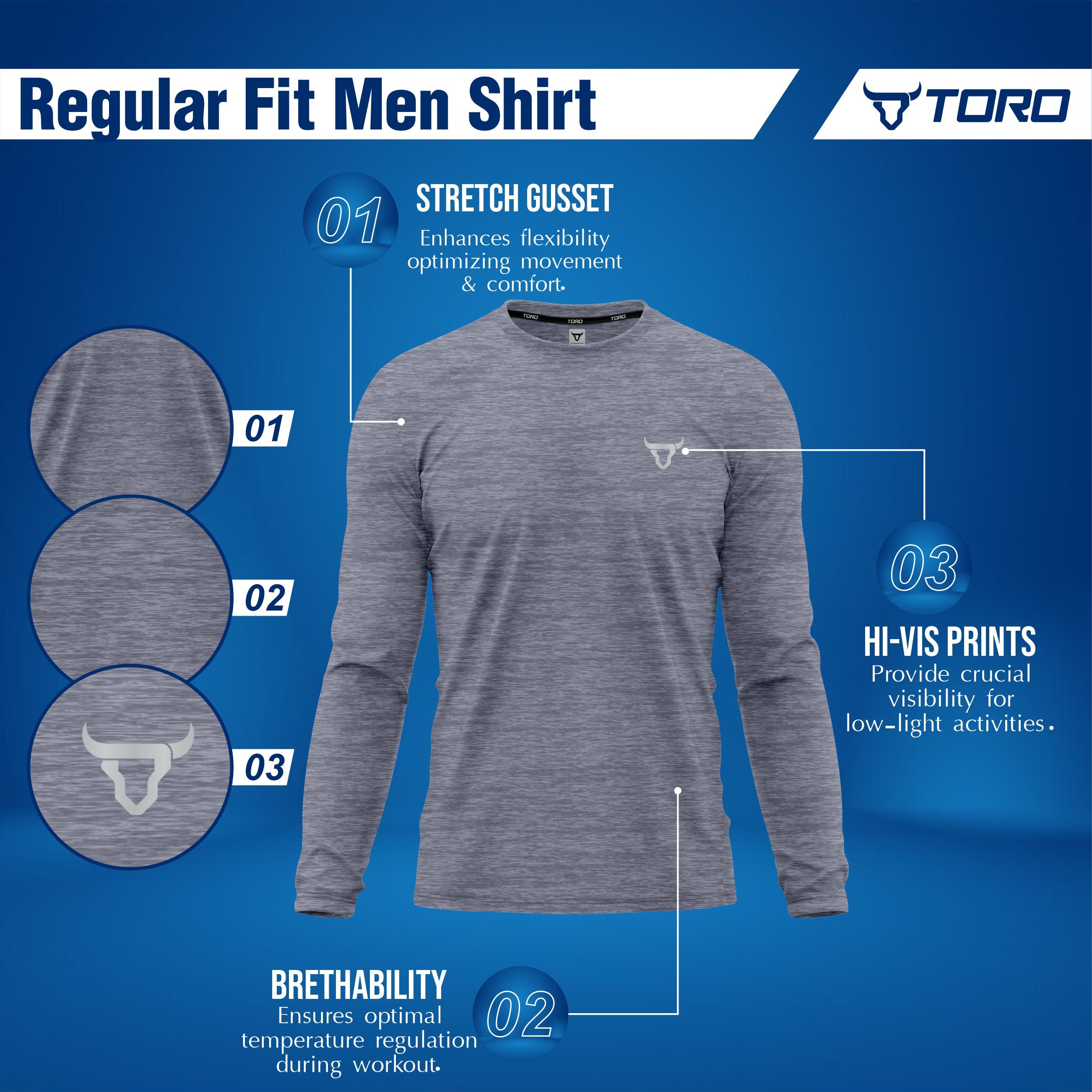 Toro Activa Mens Full Sleeve Dry-fit Shirt CGray