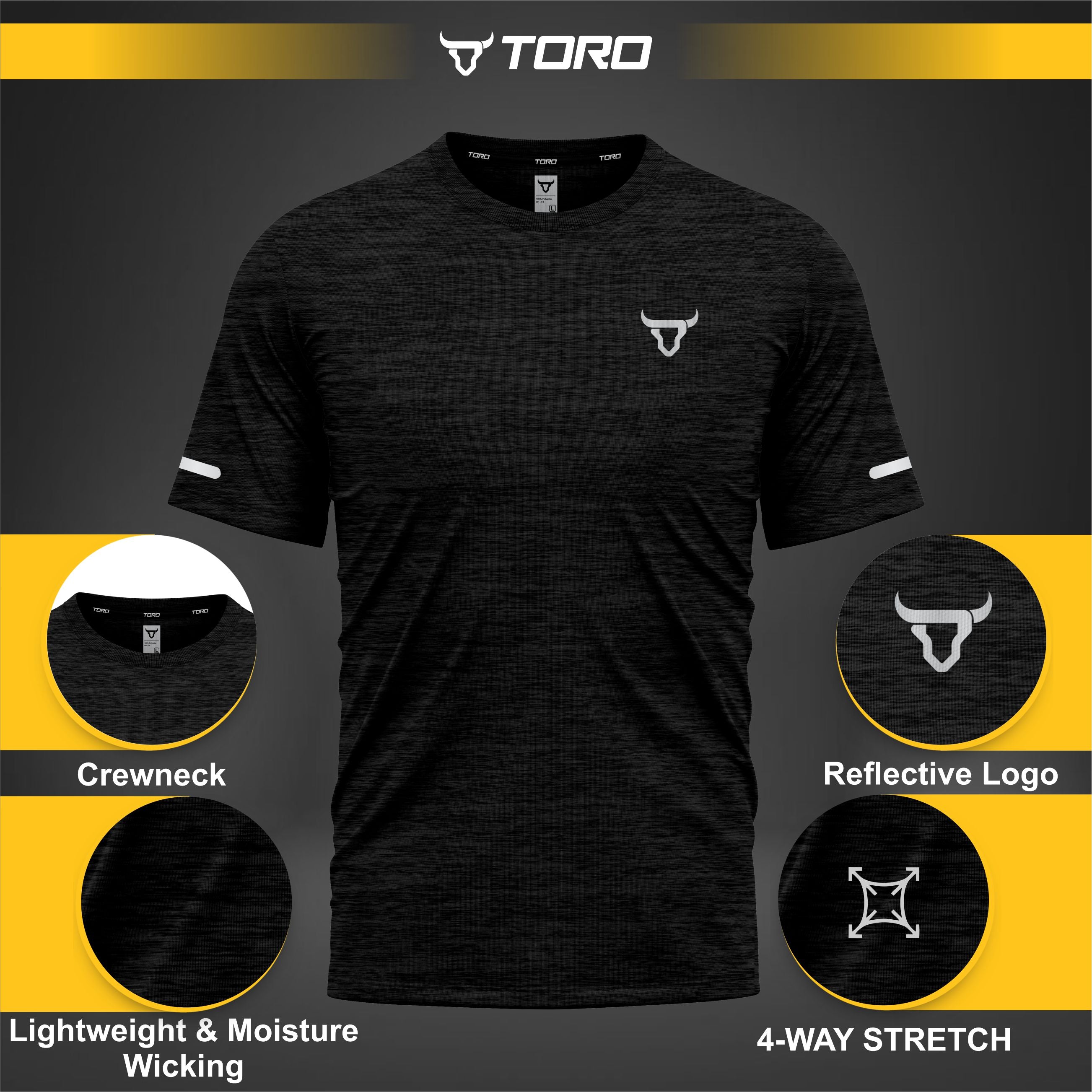 Toro Activa Kids Short Sleeve Dry-fit Shirt Melange Black