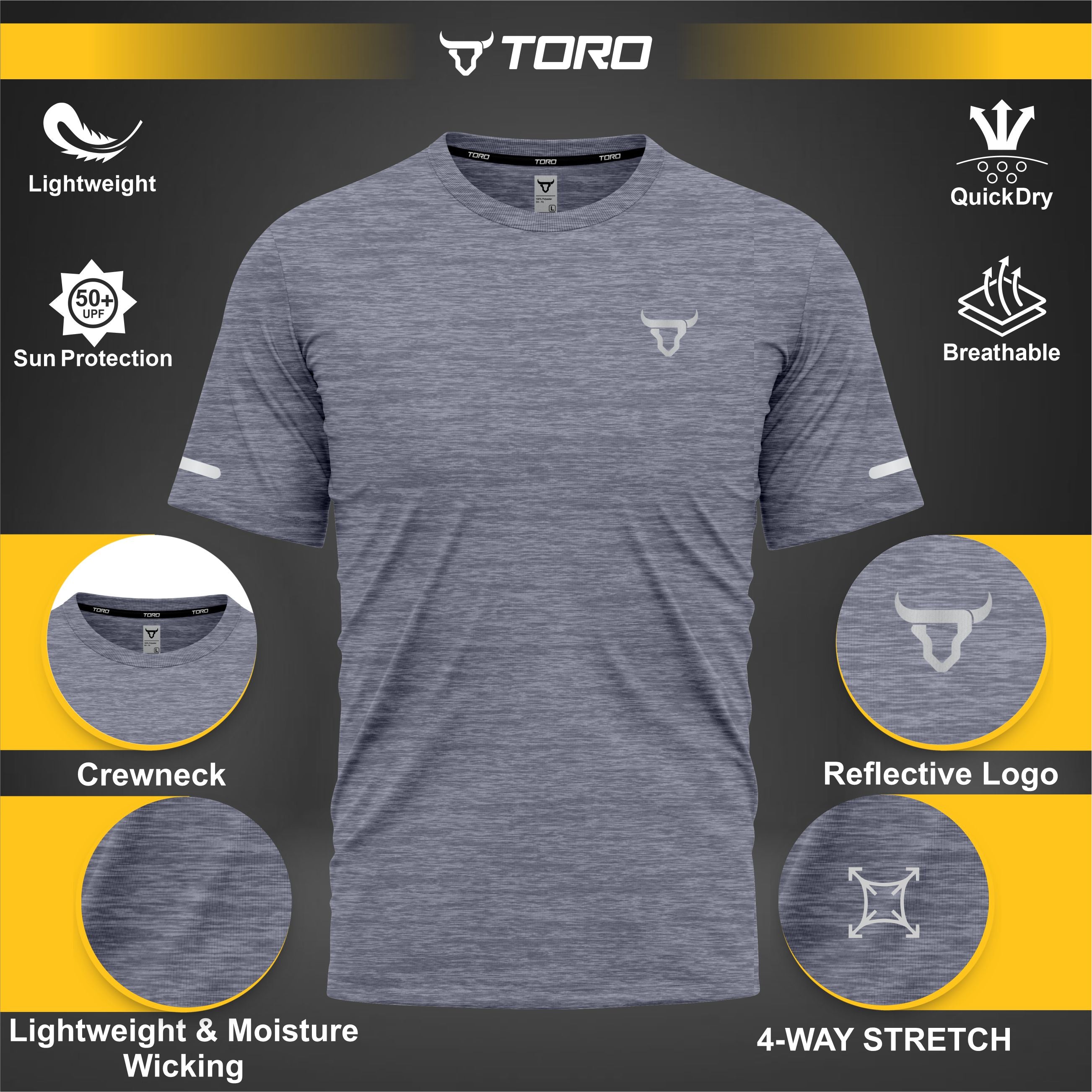 Toro Activa Kids  Short Sleeve Dry-fit Shirt Melange Grey