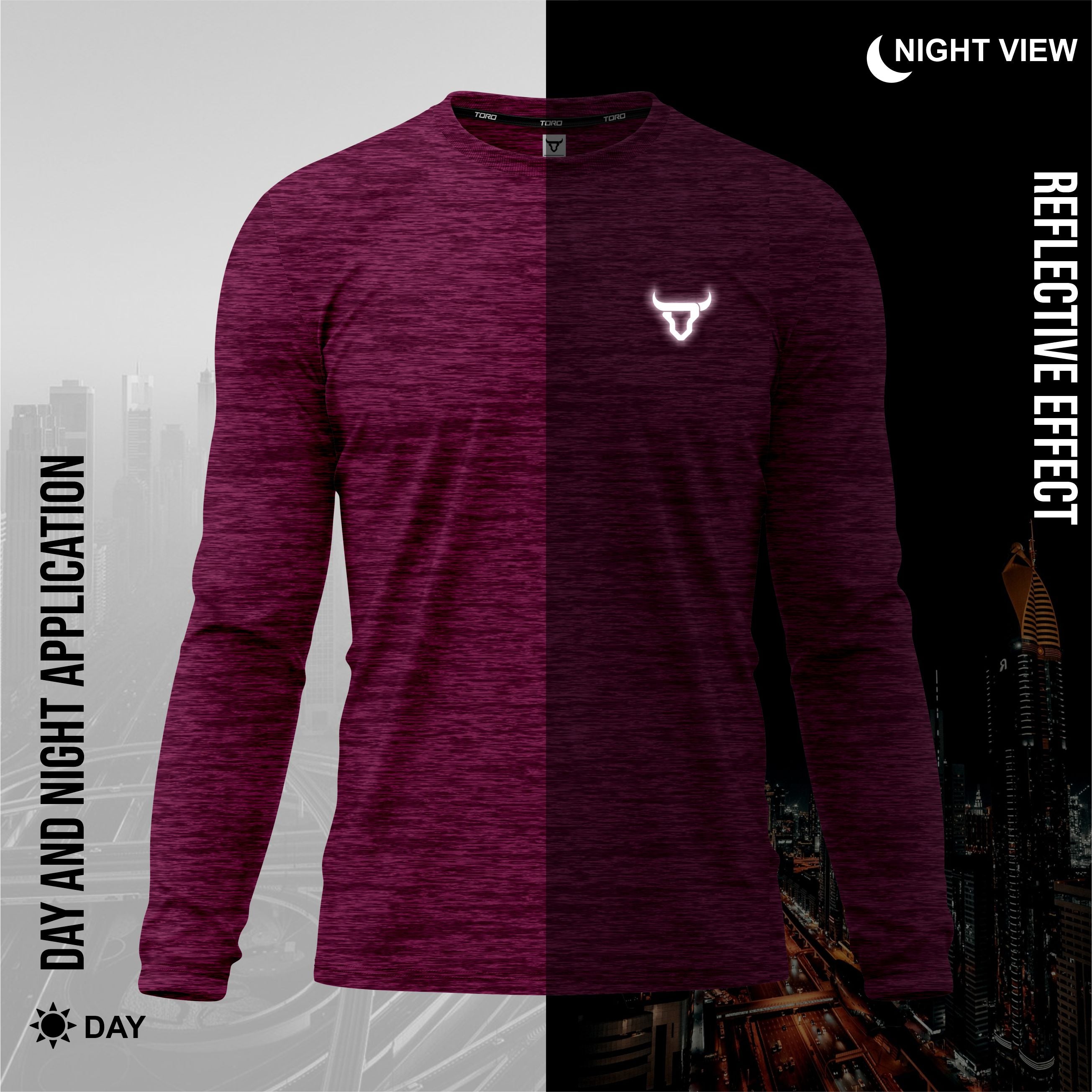 Toro Activa Mens Full Sleeve Dry-fit Shirt Melange Maroon