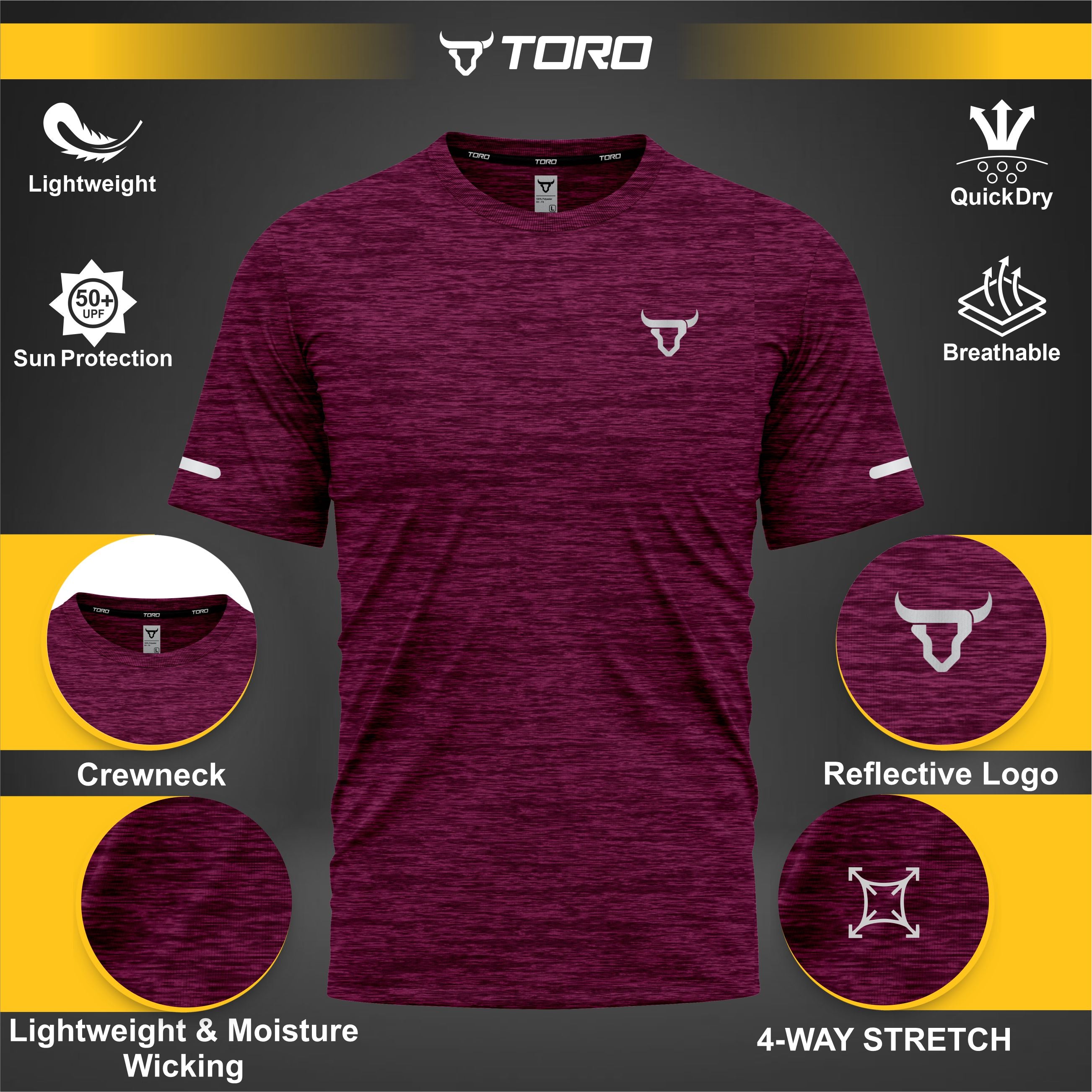 Toro Activa Kids Short Sleeve Dry-fit Shirt Melange Maroon