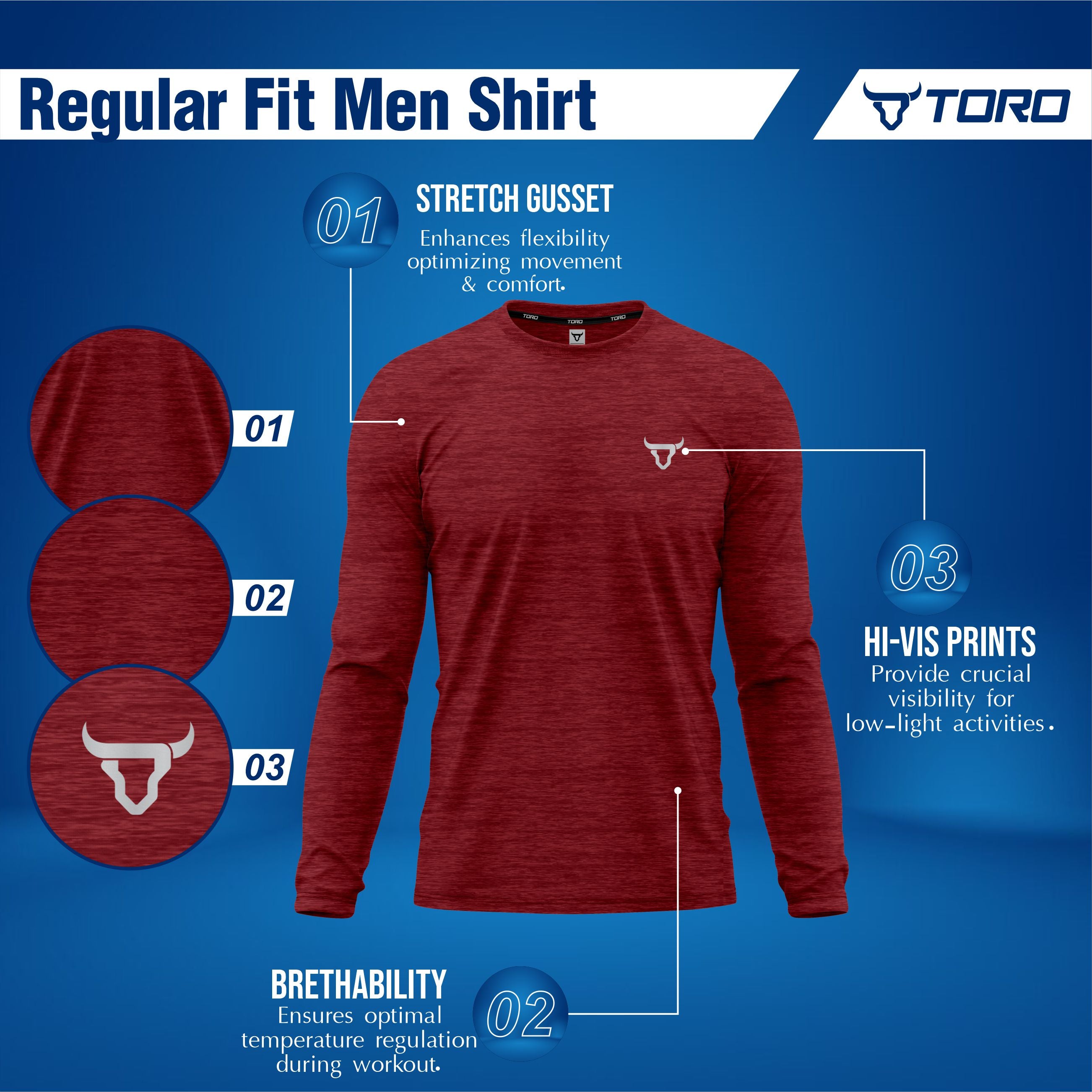 Toro Activa Mens Full Sleeve Dry-fit Shirt Melange Red