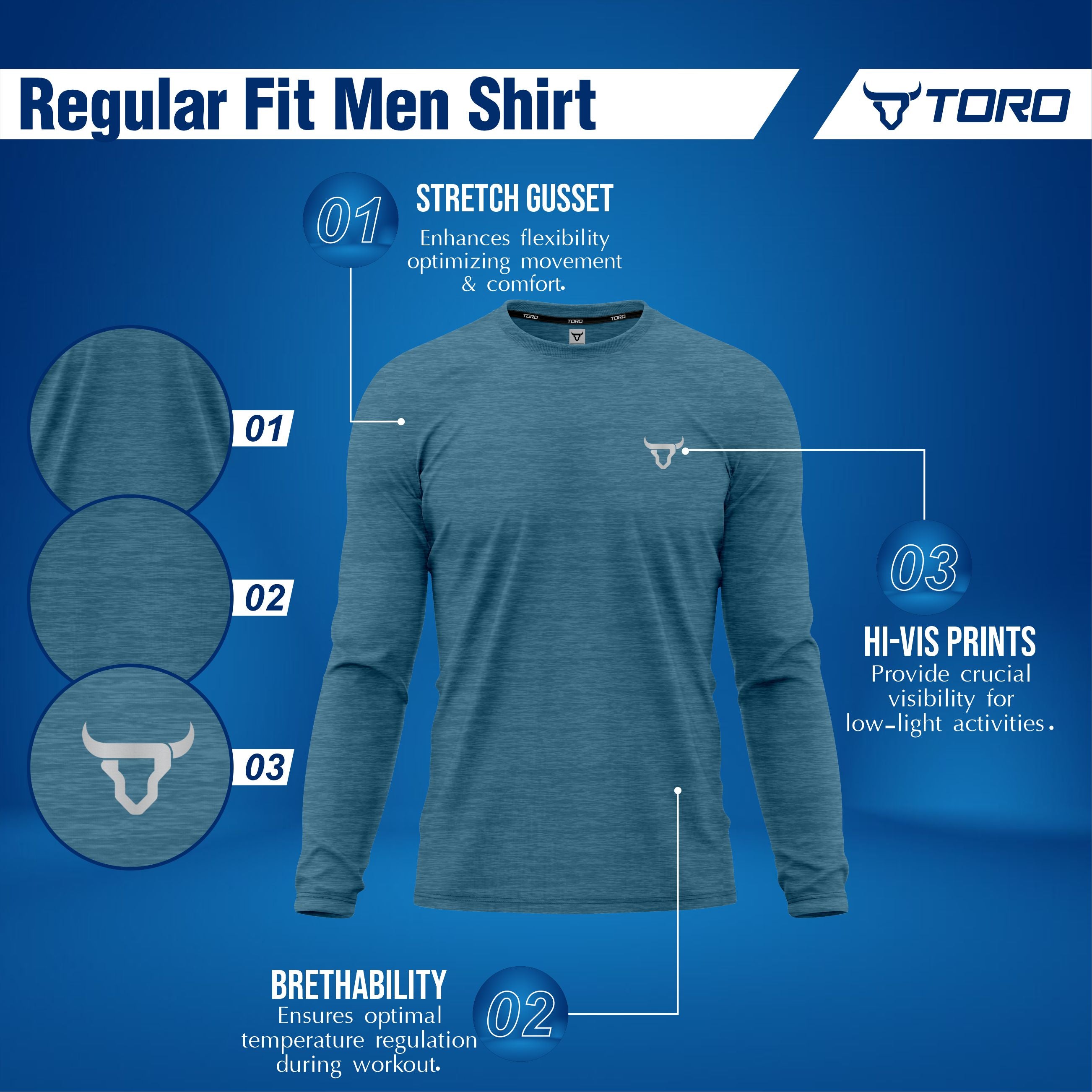 Toro Activa Mens Full Sleeve Dry-fit Shirt Melange Teal