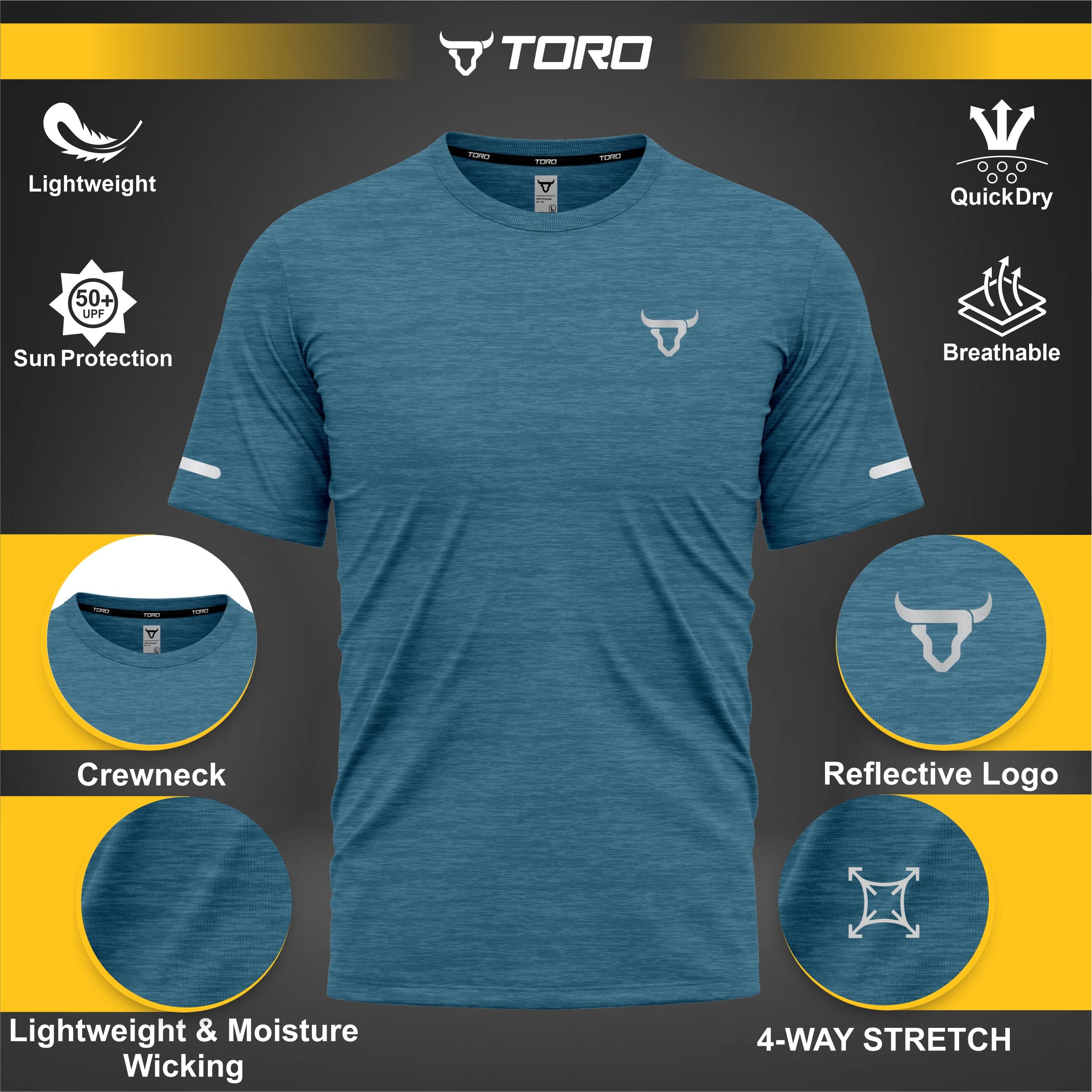 Toro Activa Kids Short Sleeve Dry-fit Shirt Melange Teal