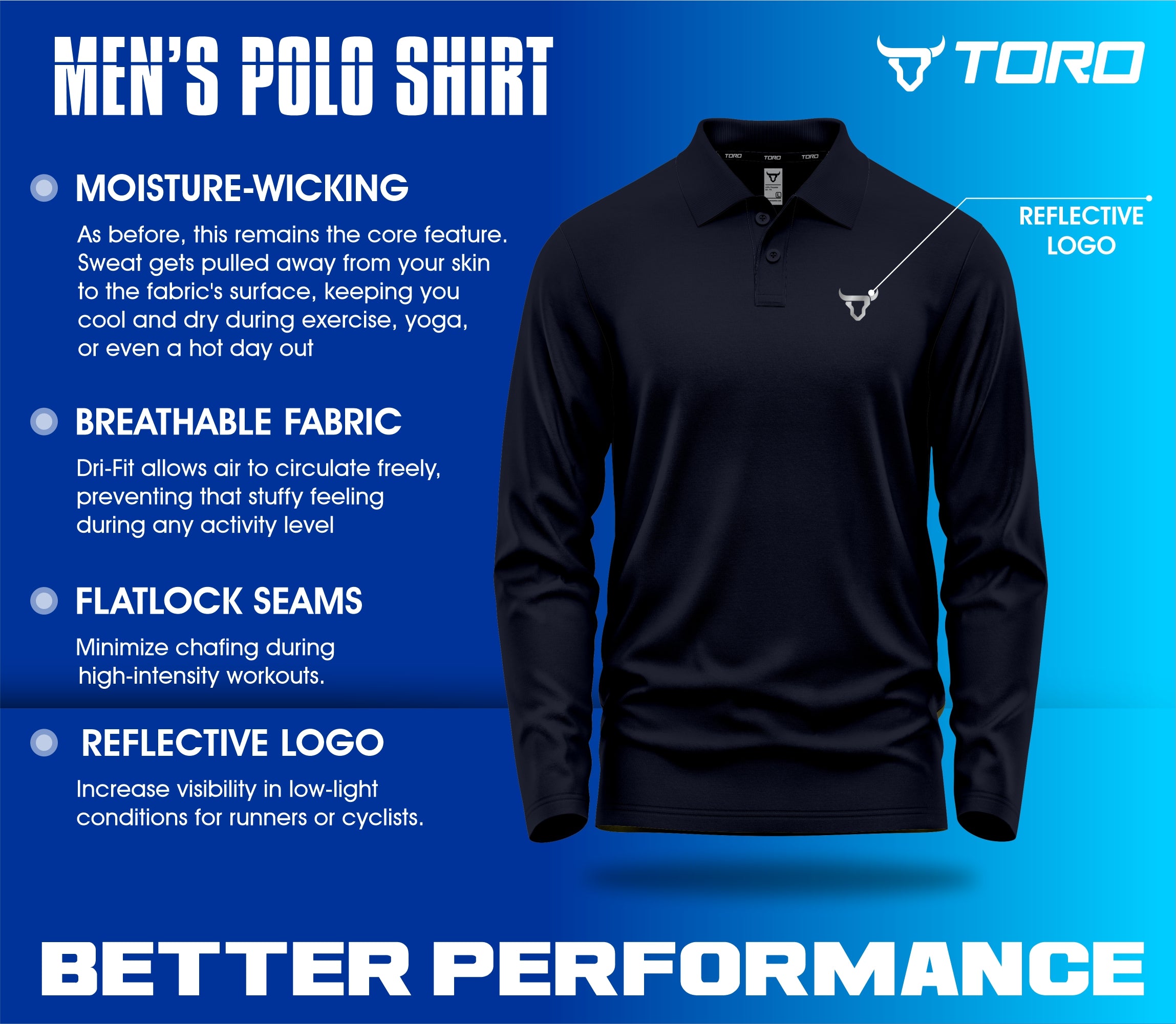 Toro Activa Mens Full Sleeve Polo Shirt Navy