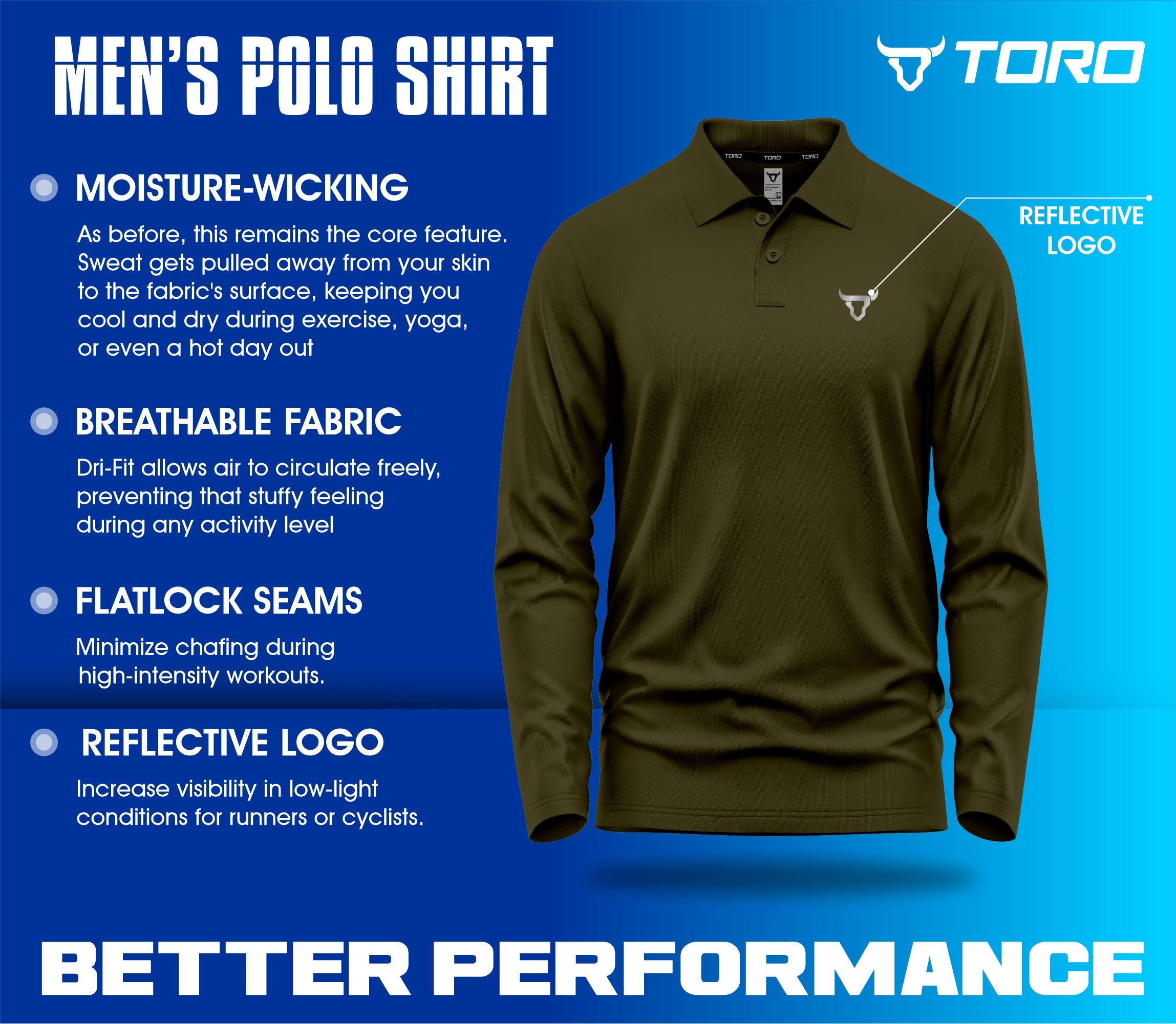 Toro Activa Mens Full Sleeve Polo Shirt OLIVE