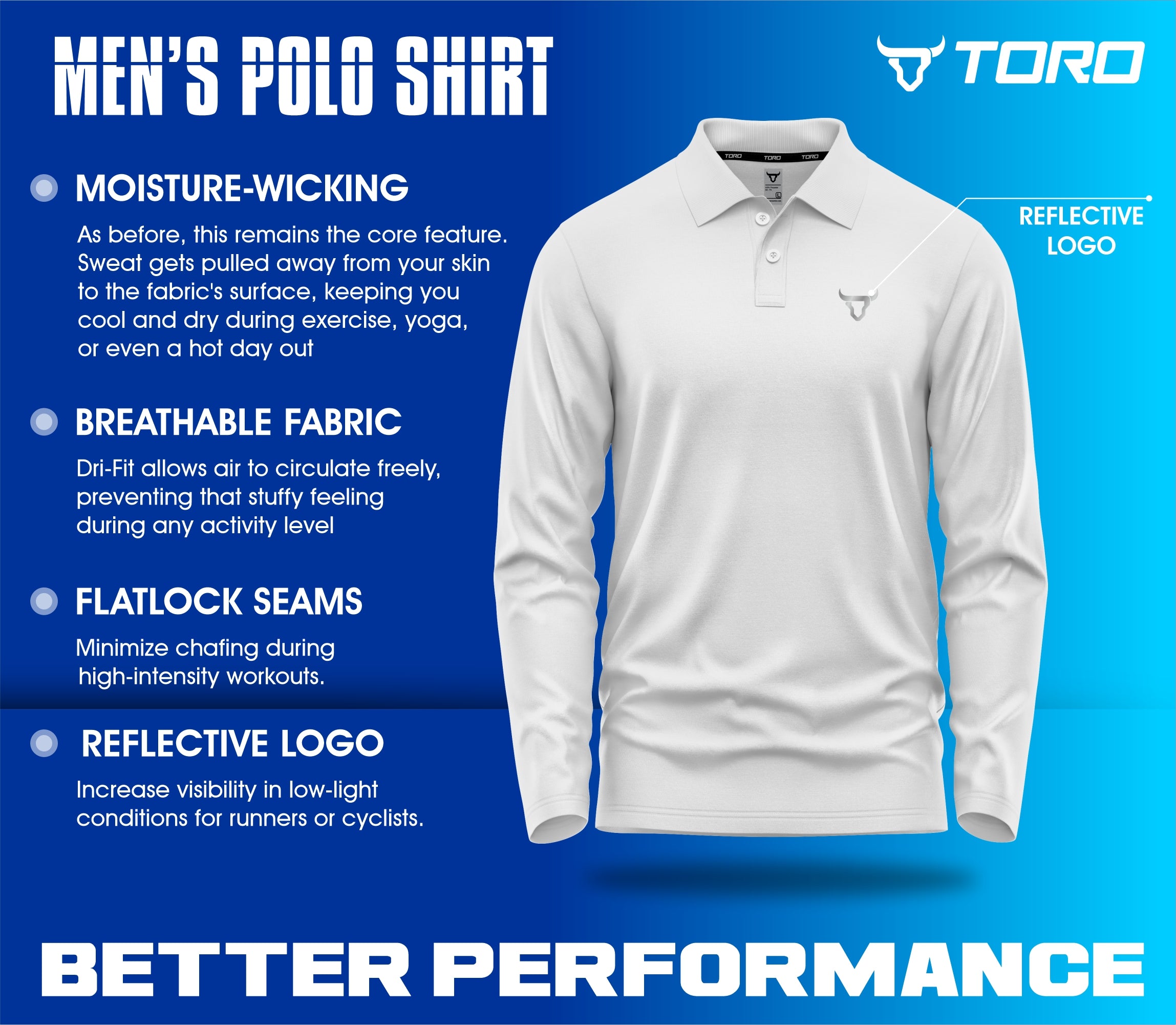 Toro Activa Mens Full Sleeve Polo Shirt WHITE